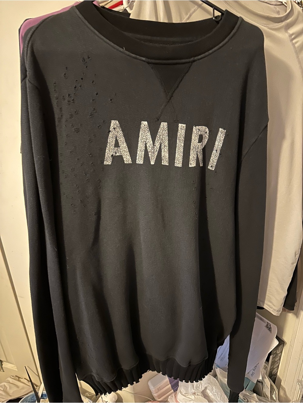 AMIRI logo Black Sweatshirt with Distressed